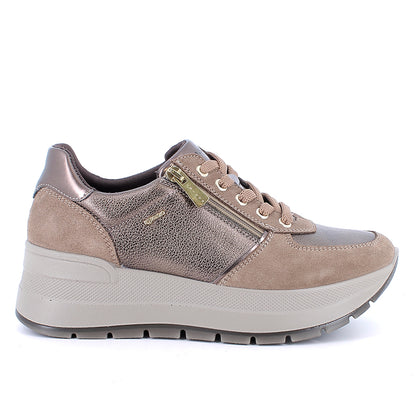 Igi&Co 2175322 Sneakers con zeppa da donna marrone e beige con zip