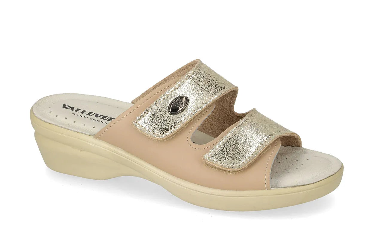 Valleverde 25312 ciabatta donna con velcro, sottopiede in pelle