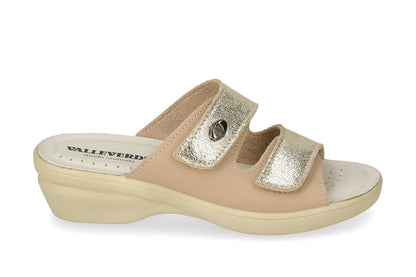 Valleverde 25312 ciabatta donna con velcro, sottopiede in pelle