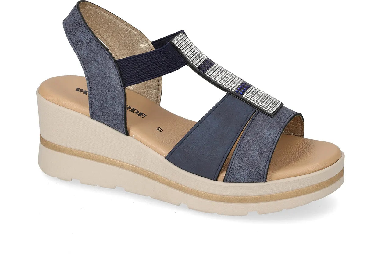 Valleverde 55581 sandalo zeppa con accessorio decorativo e sottopiede in pelle