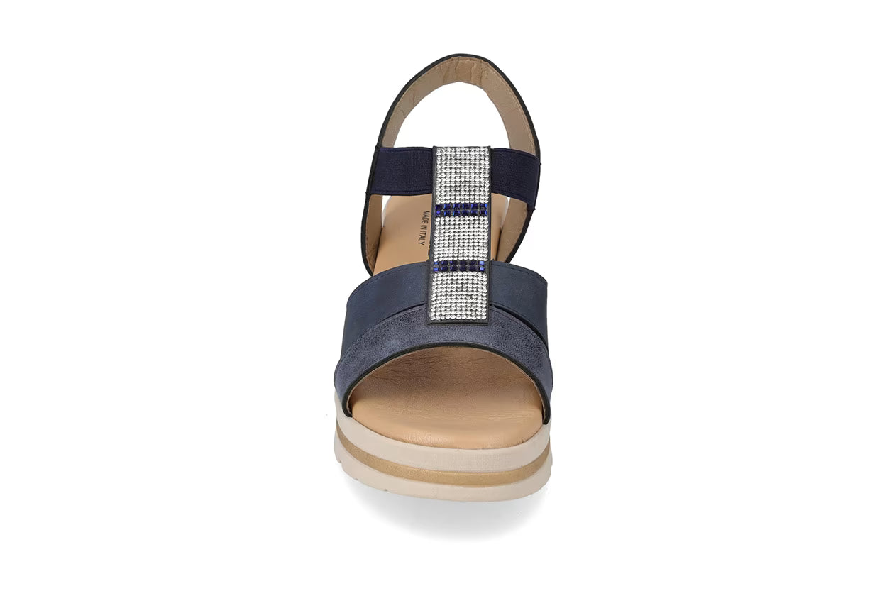 Valleverde 55581 sandalo zeppa con accessorio decorativo e sottopiede in pelle