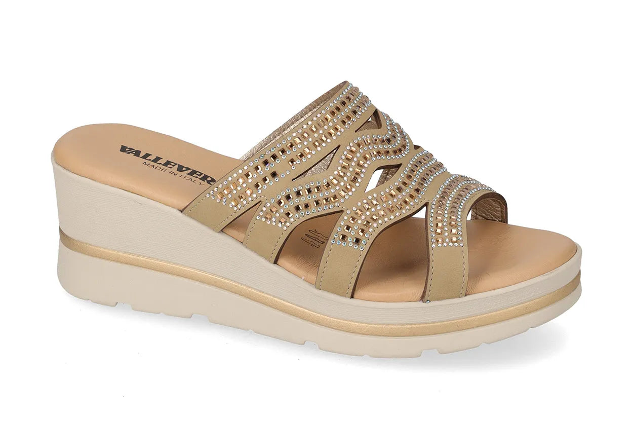 Valleverde 55583 sandalo zeppa con tomaio strass e sottopiede in pelle