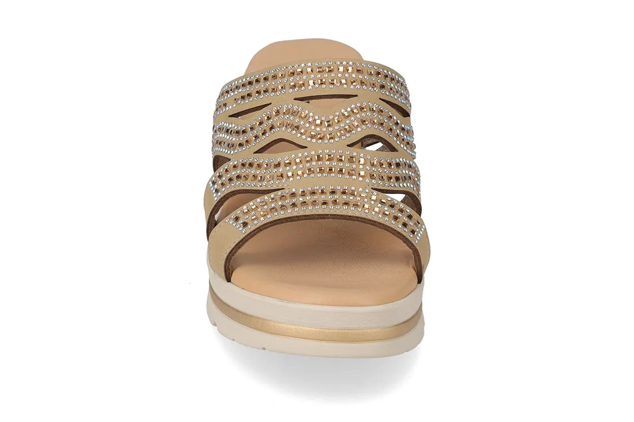 Valleverde 55583 sandalo zeppa con tomaio strass e sottopiede in pelle