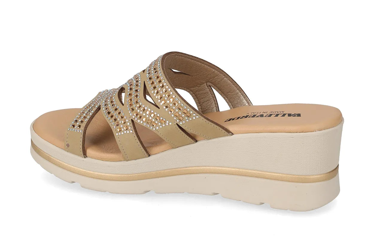 Valleverde 55583 sandalo zeppa con tomaio strass e sottopiede in pelle