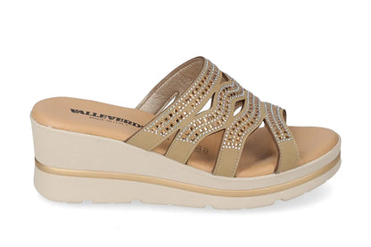 Valleverde 55583 sandalo zeppa con tomaio strass e sottopiede in pelle