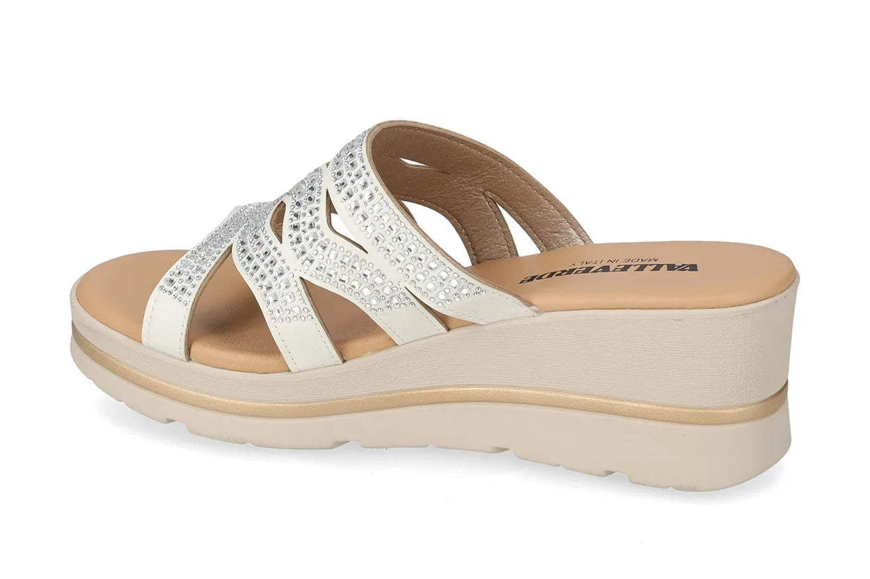Valleverde 55583 sandalo zeppa con tomaio strass e sottopiede in pelle
