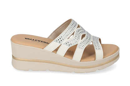 Valleverde 55583 sandalo zeppa con tomaio strass e sottopiede in pelle
