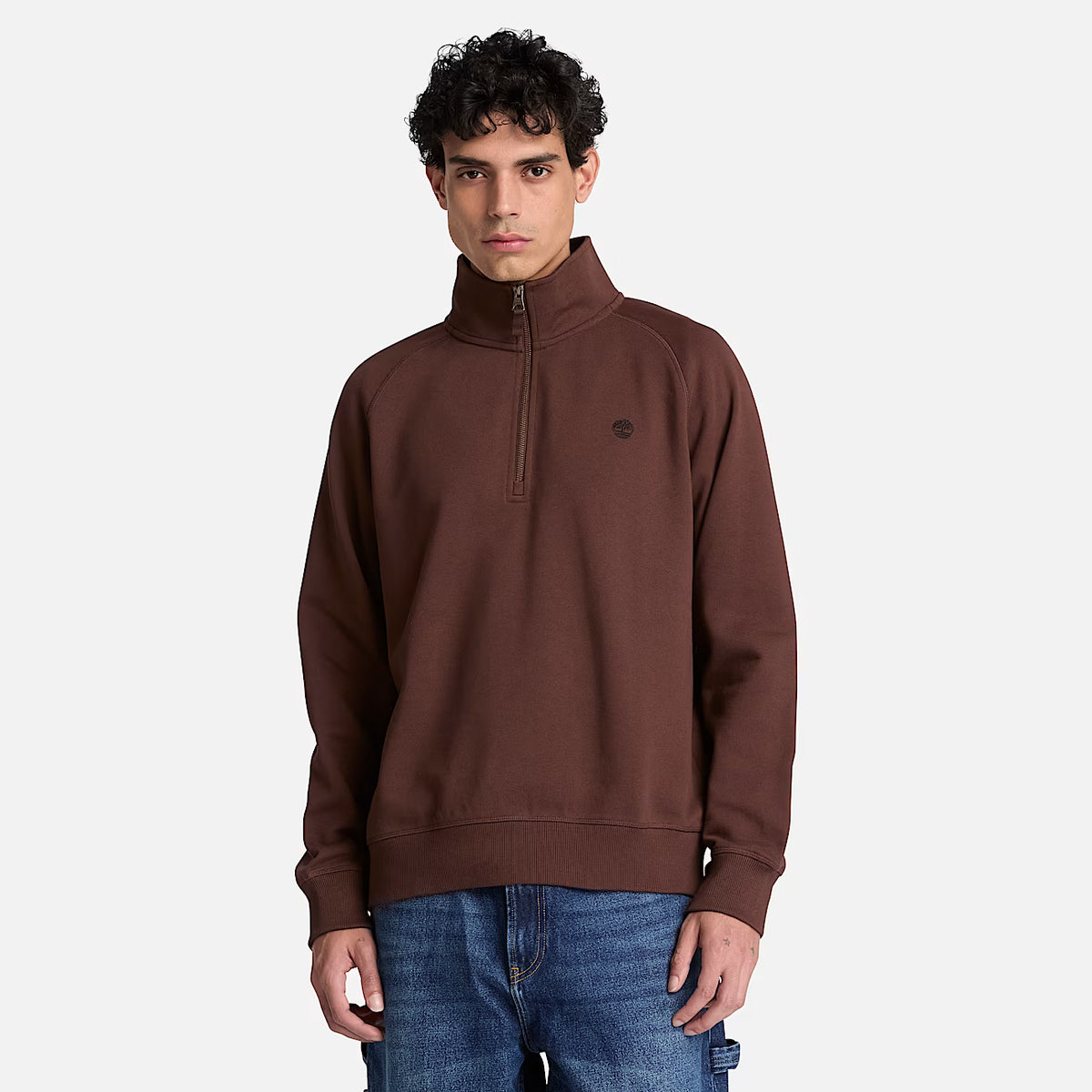 Timberland 0YHB9 Felpa con Zip a un Quarto e Logo Ricamato Exeter River da Uomo