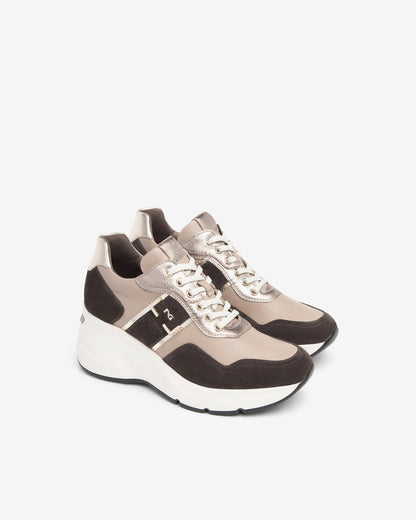 Nero Giardini I411496D Sneakers donna in camoscio, pelle e materiale tecnico castagno