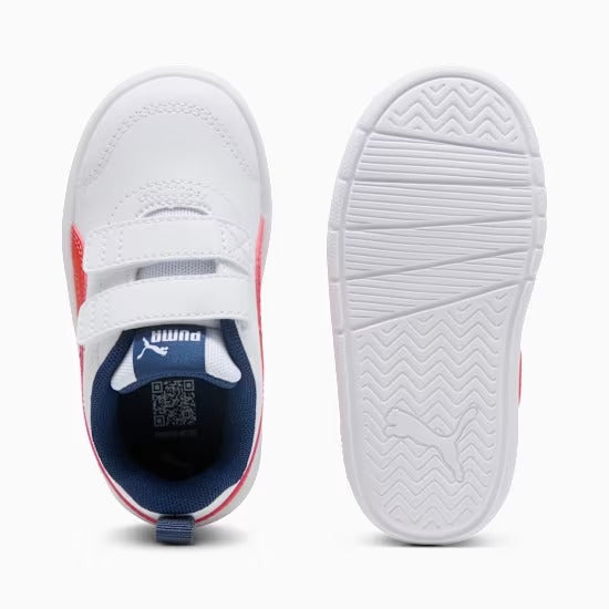 Puma 310252-14 Sneakers Courtflex V3 per bimbi ai primi passi White-Fierce Red-Persian Blue