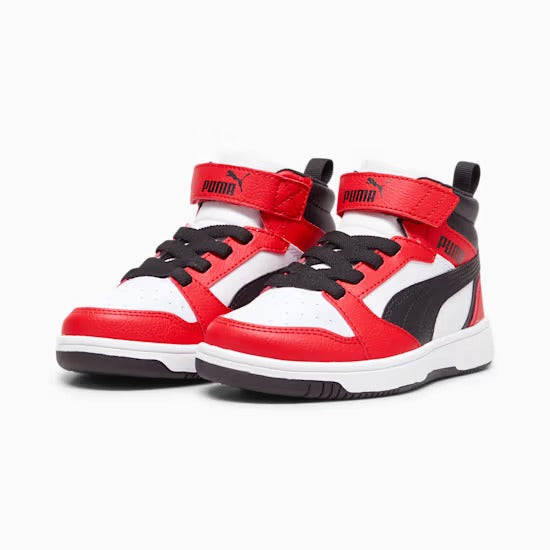 Puma 393832-03 Sneakers Rebound V6 Mid da bambini White-PUMA Black-For All Time Red