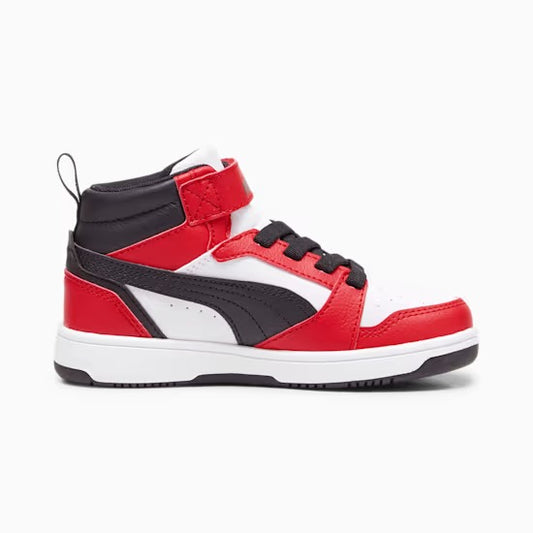 Puma 393832-03 Sneakers Rebound V6 Mid da bambini White-PUMA Black-For All Time Red