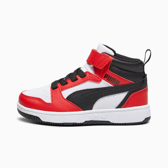 Puma 393832-03 Sneakers Rebound V6 Mid da bambini White-PUMA Black-For All Time Red