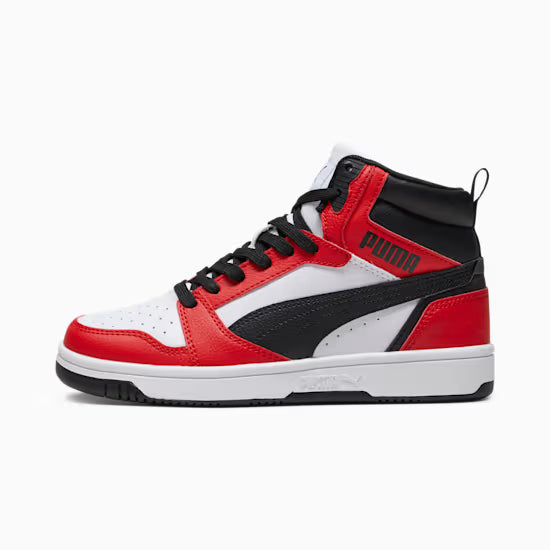 Puma 393831-03 Sneakers Rebound V6 Mid da ragazzi White-PUMA Black-For All Time Red