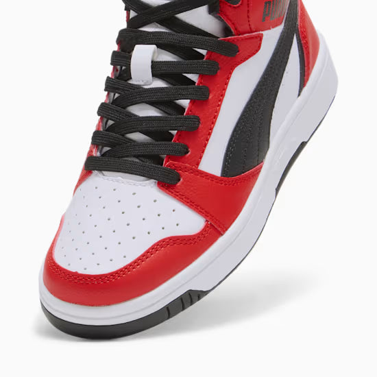 Puma 393831-03 Sneakers Rebound V6 Mid da ragazzi White-PUMA Black-For All Time Red