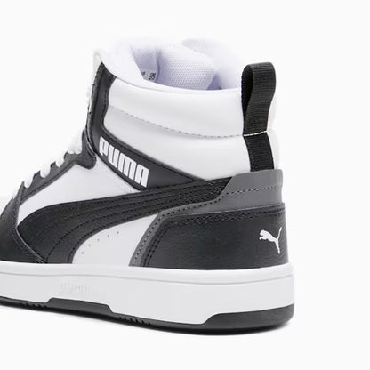 Puma 393831-01 Sneakers Rebound V6 Mid da ragazzi White-PUMA Black-Shadow Gray