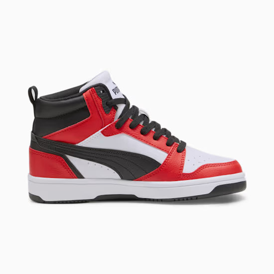 Puma 393831-03 Sneakers Rebound V6 Mid da ragazzi White-PUMA Black-For All Time Red