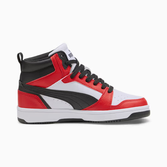 Puma 393831-03 Sneakers Rebound V6 Mid da ragazzi White-PUMA Black-For All Time Red