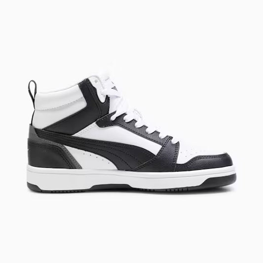 Puma 393831-01 Sneakers Rebound V6 Mid da ragazzi White-PUMA Black-Shadow Gray