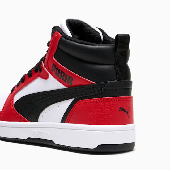 Puma 393831-03 Sneakers Rebound V6 Mid da ragazzi White-PUMA Black-For All Time Red
