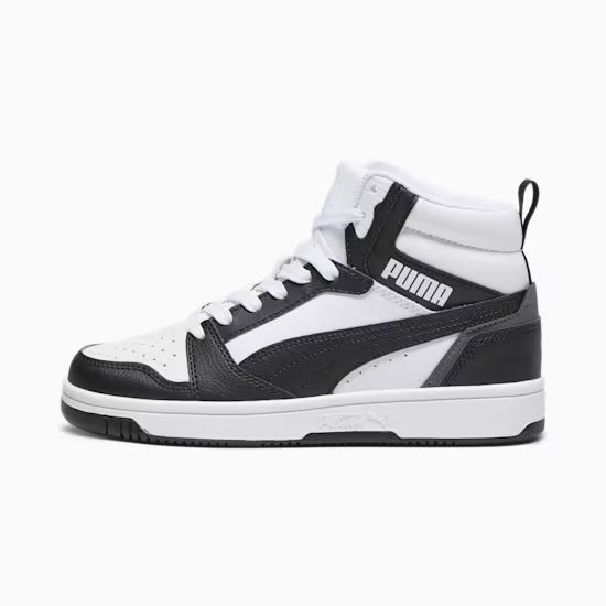 Puma 393831-01 Sneakers Rebound V6 Mid da ragazzi White-PUMA Black-Shadow Gray