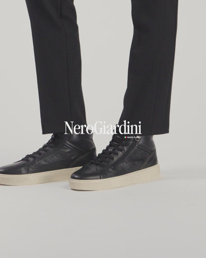 Nero Giardini I400431U Sneakers alta uomo in pelle nero