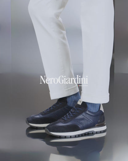 Nero Giardini I400411U Sneakers uomo in pelle e camoscio blù